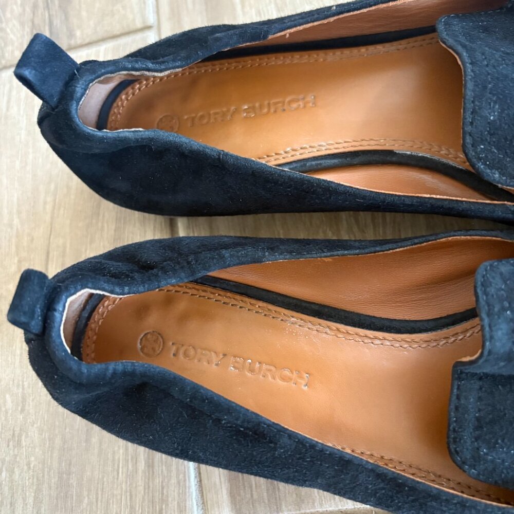 Tory Burch Leigh Loafer Womens 8.5 Black Suede Leather City Office Casual Wealth - Picture 6 of 9